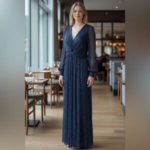 Eliza J Sparkling Navy Long Sleeve Dress